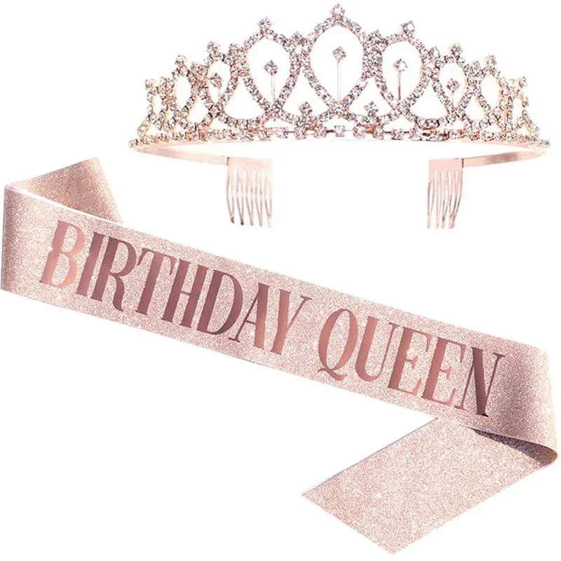 Birthday Sash Glitter - Coroa rainha com strass para mulheres,