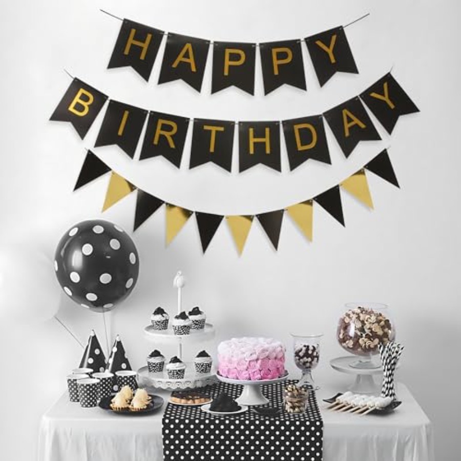 Party Banner Gold - Faixa Listrada Preta e Dourada com